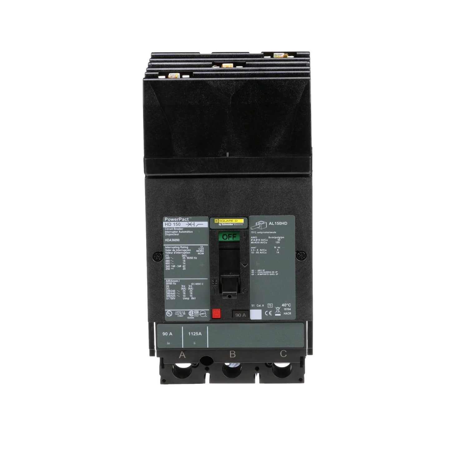 Square D HDA36090 Circuit Breaker | 600V 90A 3P 18kA@480V I-Line Plug-In Powerpact