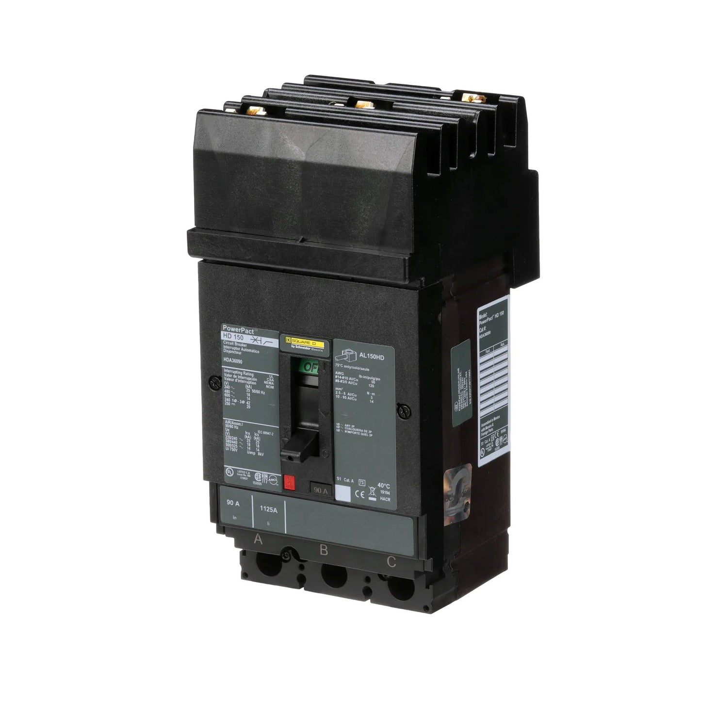 Square D HDA36090 Circuit Breaker | 600V 90A 3P 18kA@480V I-Line Plug-In Powerpact