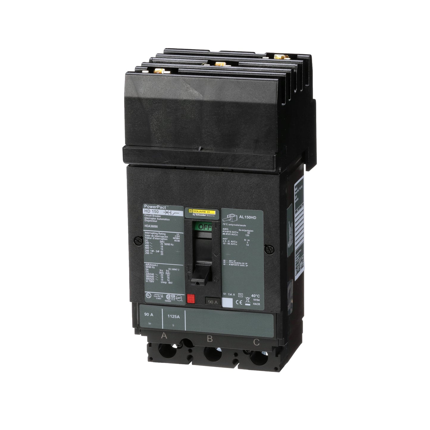 Square D HDA36090 Circuit Breaker | 600V 90A 3P 18kA@480V I-Line Plug-In Powerpact