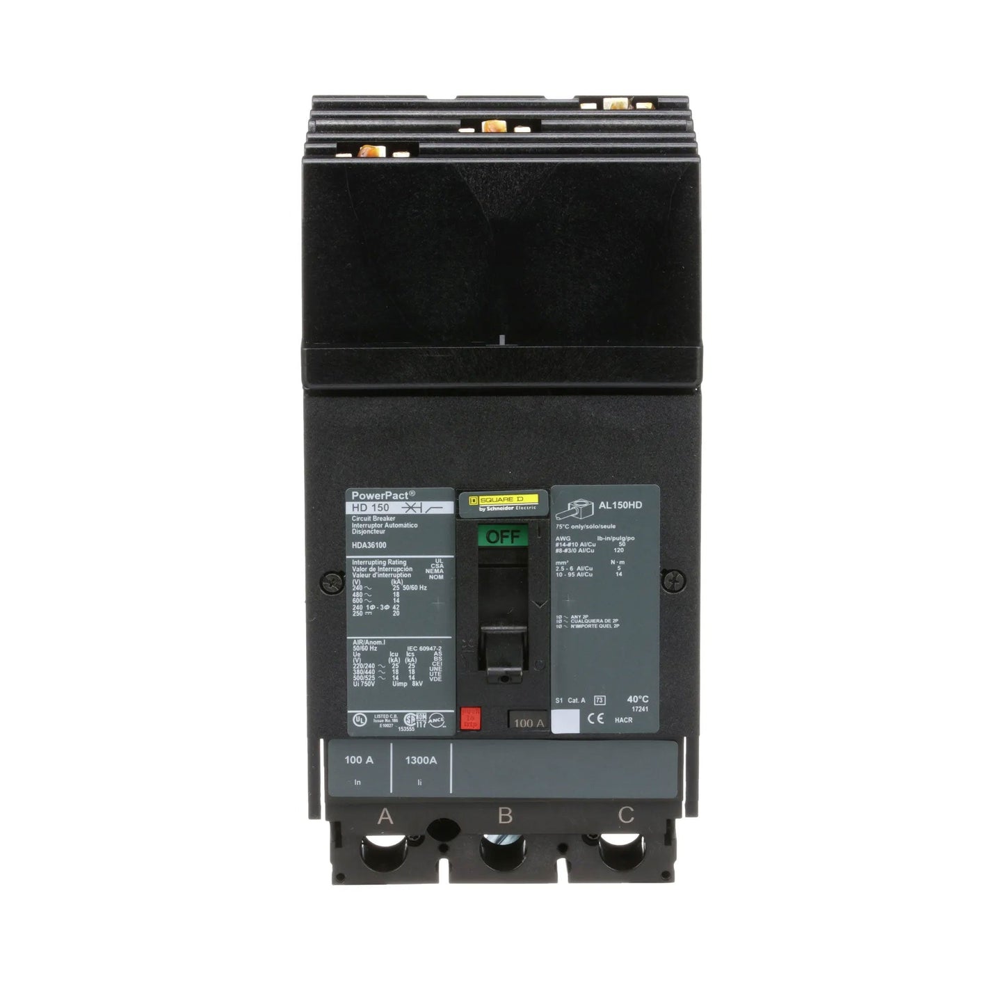 Square D HDA36100 Circuit Breaker | 600V 100A 3P 18kA@480V I-Line Style Plug-In Powerpact