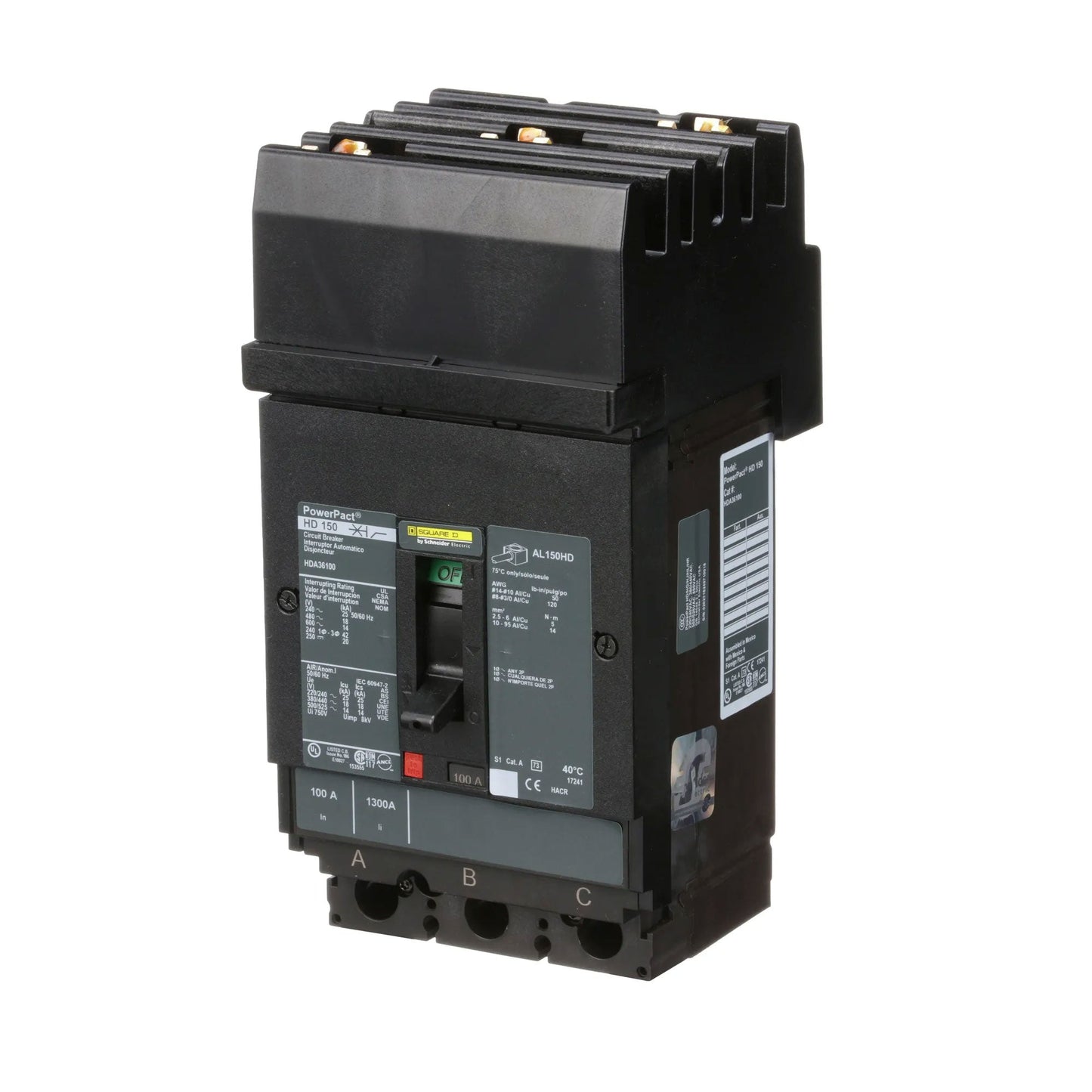 Square D HDA36100 Circuit Breaker | 600V 100A 3P 18kA@480V I-Line Style Plug-In Powerpact