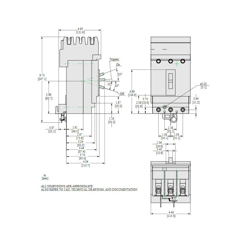 Square D HDA36100 Circuit Breaker | 600V 100A 3P 18kA@480V I-Line Style Plug-In Powerpact