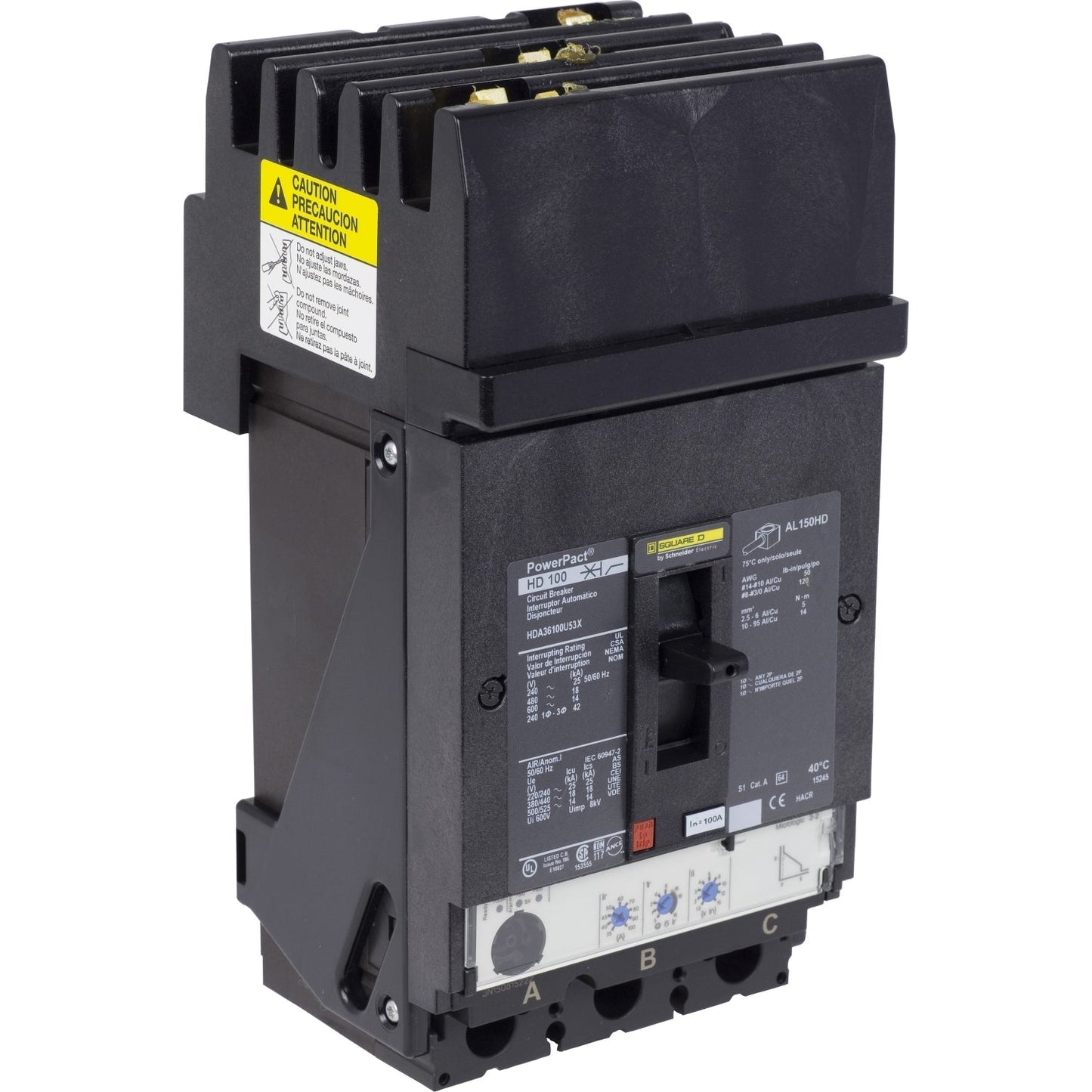 Schneider Electric HDA36100U53X Circuit Breaker | 600V 100A 3P 18kA@480V I-Line Style Plug-In Powerpact