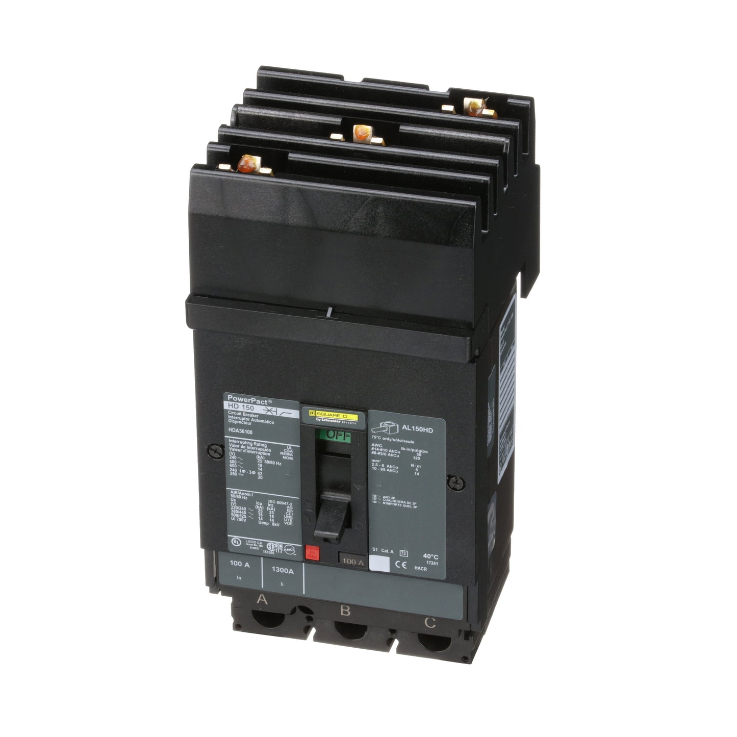 Square D HDA36100 Circuit Breaker | 600V 100A 3P 18kA@480V I-Line Style Plug-In Powerpact