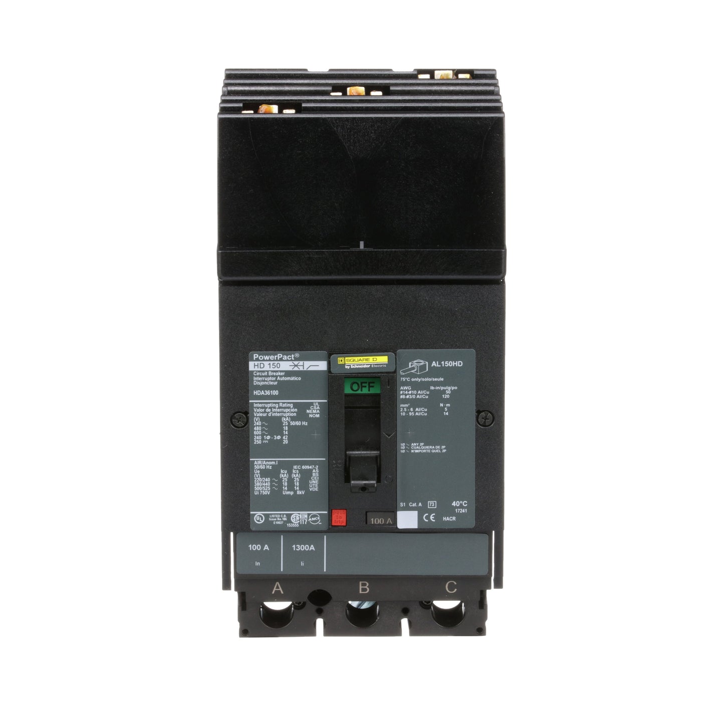 Square D HDA36100 Circuit Breaker | 600V 100A 3P 18kA@480V I-Line Style Plug-In Powerpact