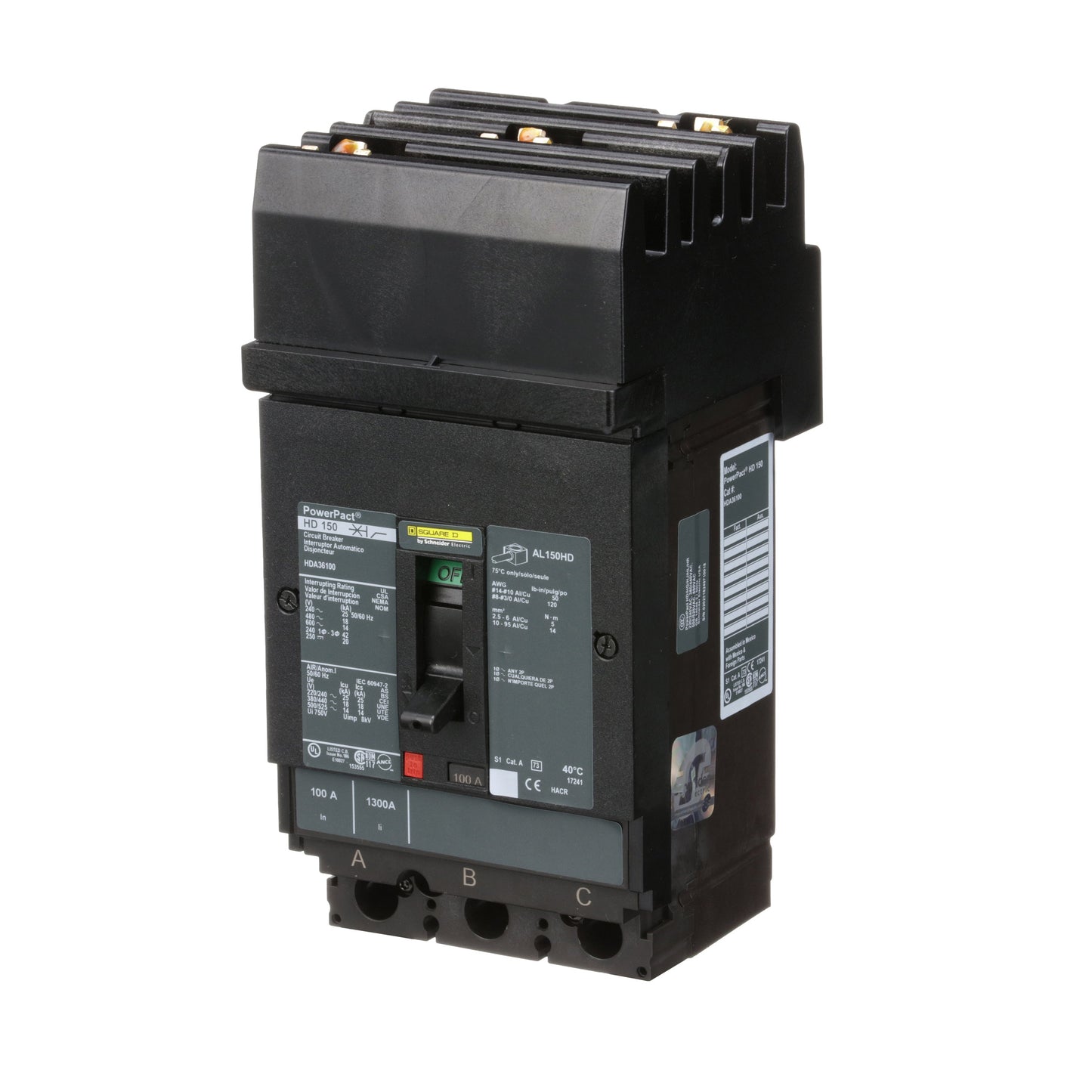Square D HDA36100 Circuit Breaker | 600V 100A 3P 18kA@480V I-Line Style Plug-In Powerpact