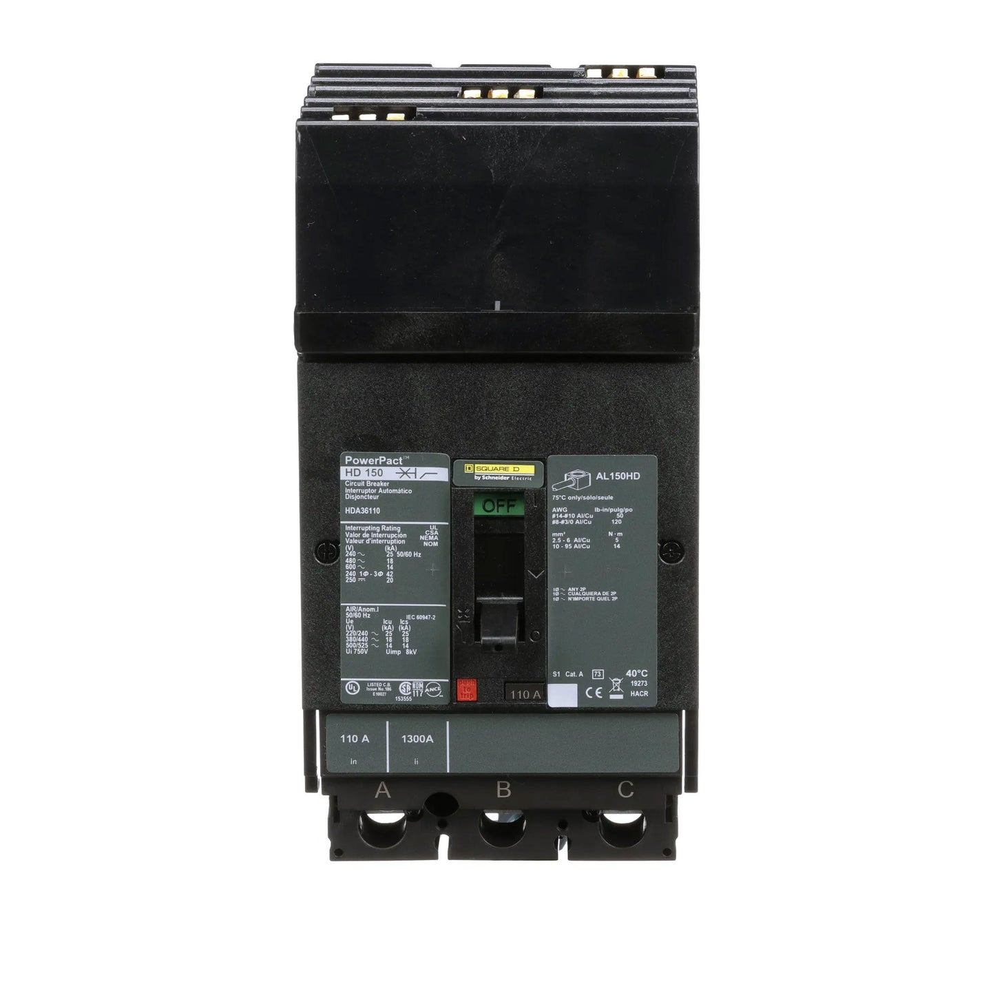 Square D HDA36110 Circuit Breaker | 600V 110A 3P 18kA@480V I-Line Style Plug-In Powerpact