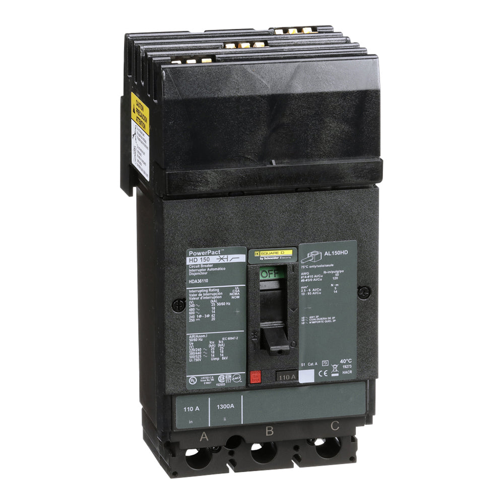 Square D HDA36110 Circuit Breaker | 600V 110A 3P 18kA@480V I-Line Style Plug-In Powerpact
