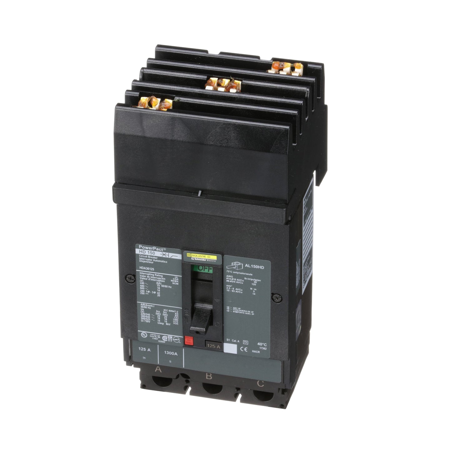 Square D HDA36125 Circuit Breaker | 600V 125A 3P 18kA@480V I-Line Style Plug-In Powerpact