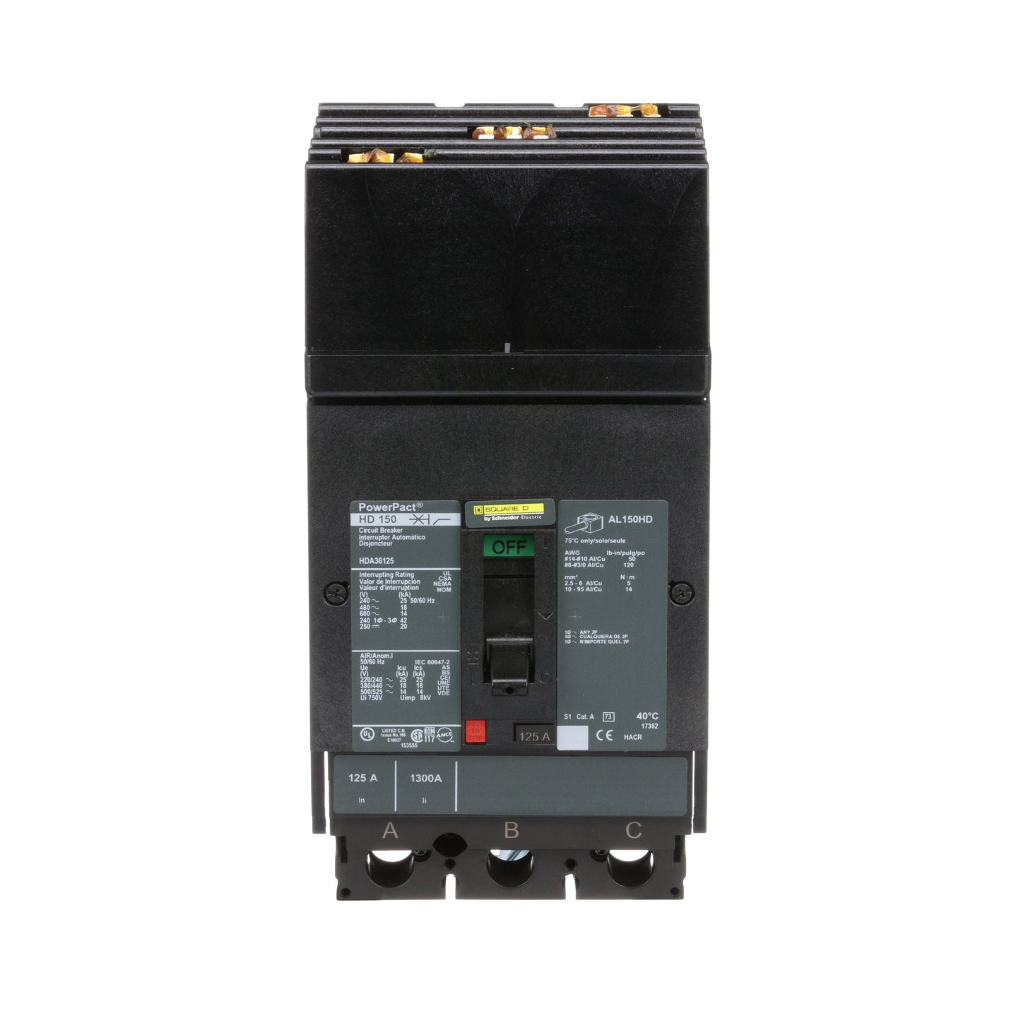 Square D HDA36125 Circuit Breaker | 600V 125A 3P 18kA@480V I-Line Style Plug-In Powerpact
