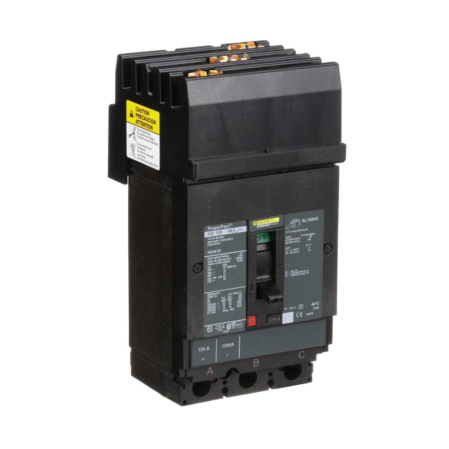 Square D HDA36125 Circuit Breaker | 600V 125A 3P 18kA@480V I-Line Style Plug-In Powerpact