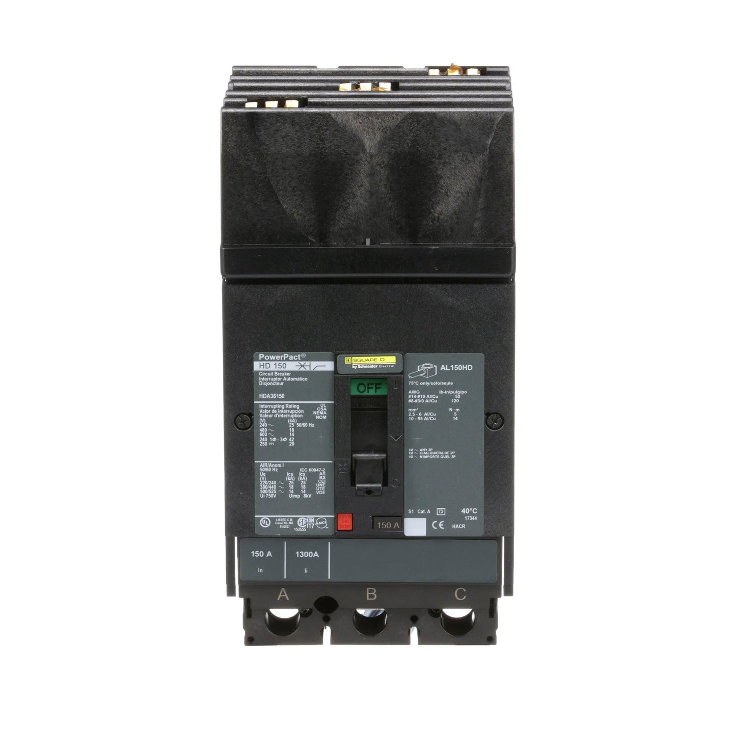 Square D HDA36150 Circuit Breaker | 600V 150A 3P 18kA@480V I-Line Style Plug-In Powerpact