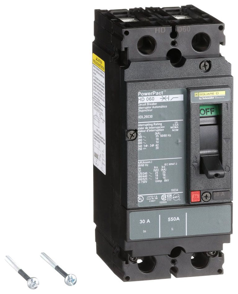 HDL26030 - Square D/ Schneider Electric Feed-Thru 30 Amp 2 Pole Circuit Breaker - Essential Electric Supply