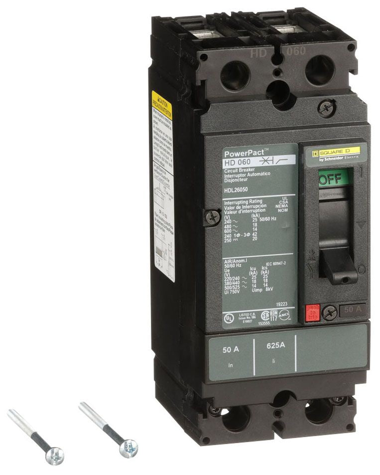 HDL26050 - Square D/ Schneider Electric Feed-Thru 50 Amp 2 Pole Circuit Breaker - Essential Electric Supply