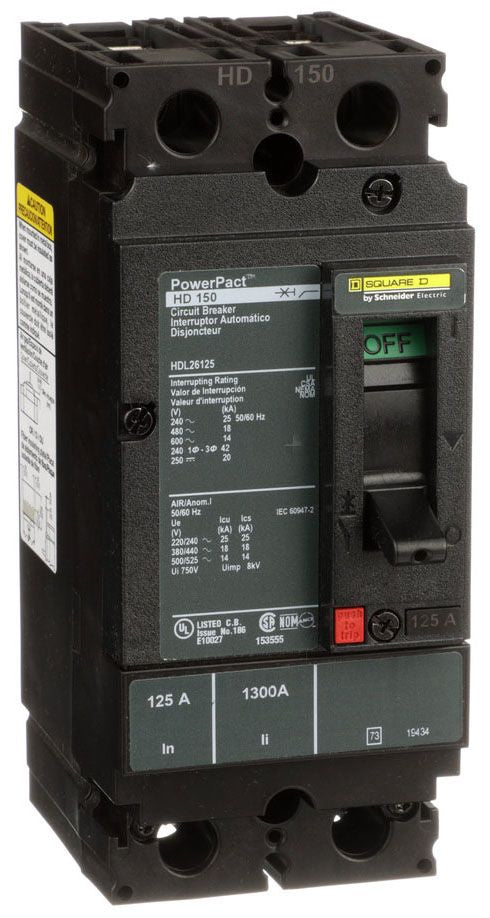 HDL26125 - Square D/ Schneider Electric Feed-Thru 125 Amp 2 Pole Circuit Breaker - Essential Electric Supply