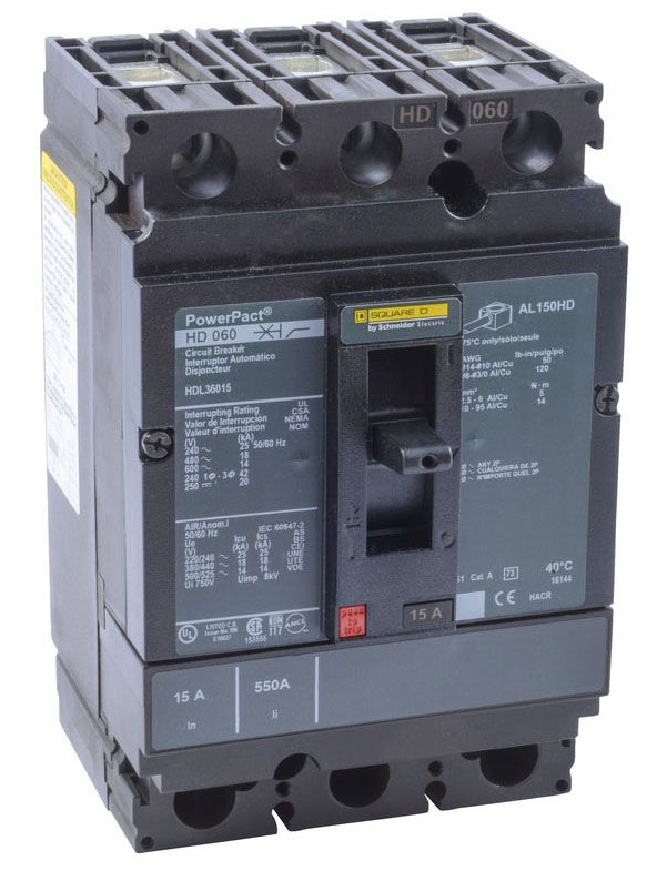 HDL36015 - Schneider Electric/ Square D Feed-Thru 15 Amp 3 Pole Circuit Breaker - Essential Electric Supply