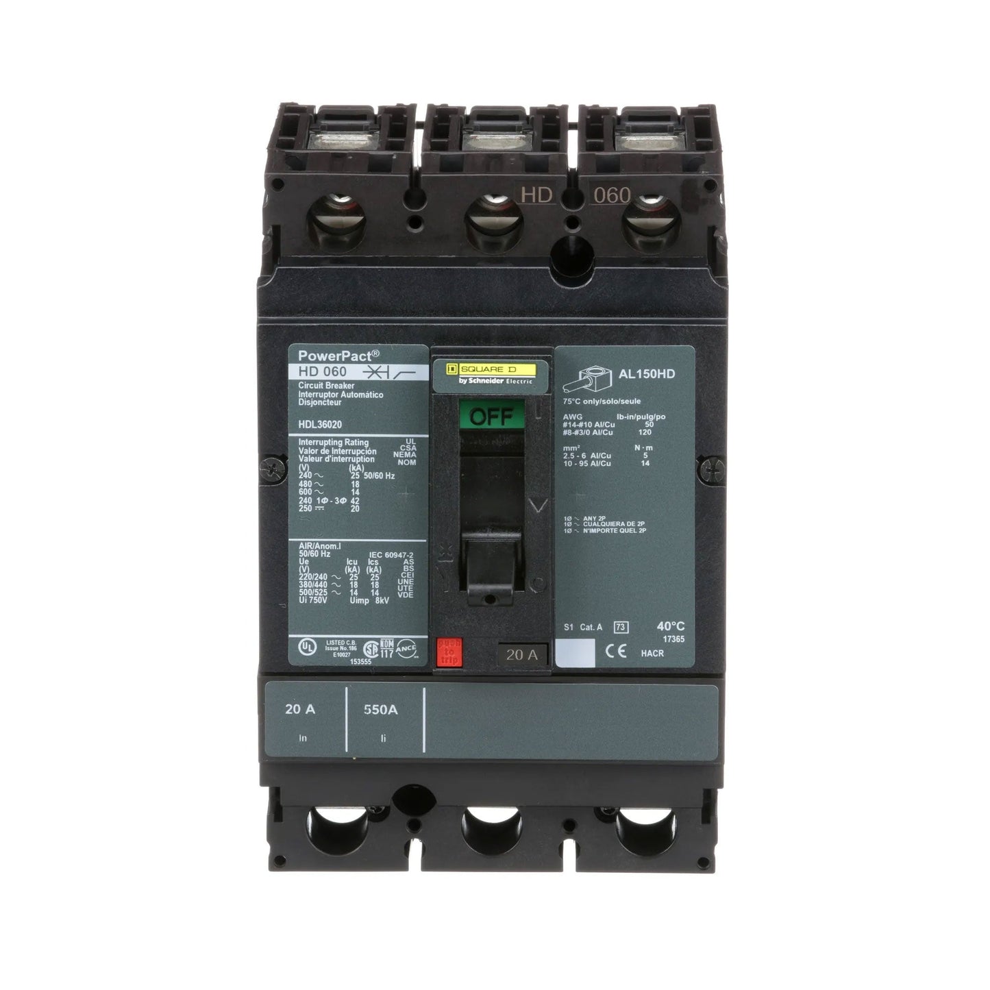 Square D HDL36020 Circuit Breaker | Powerpact HDL 600V 20A