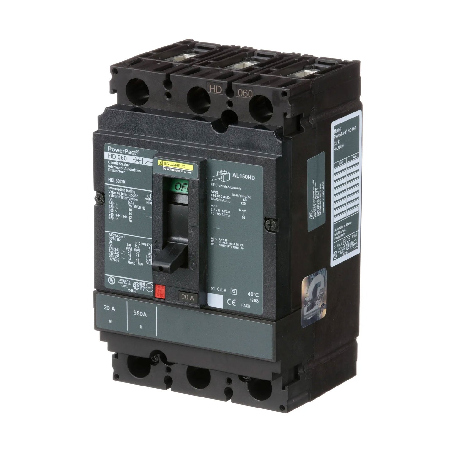 Square D HDL36020 Circuit Breaker | Powerpact HDL 600V 20A