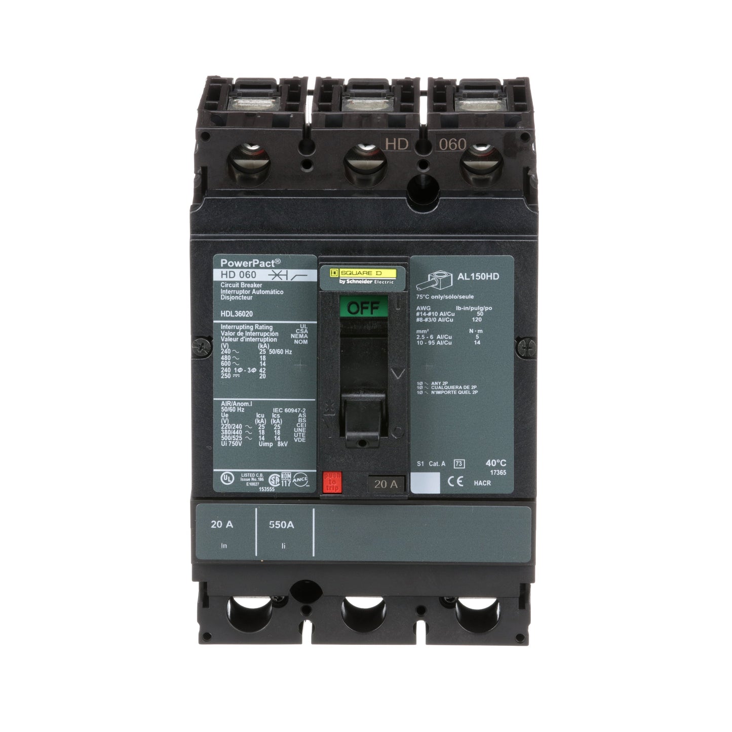 Square D HDL36020 Circuit Breaker | Powerpact HDL 600V 20A