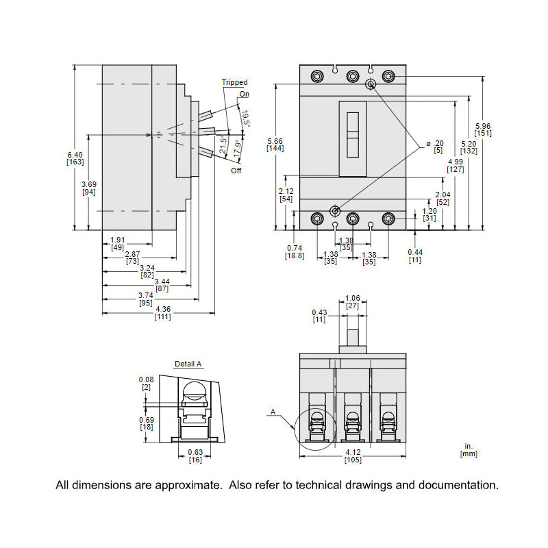 Square D HDL36030 Circuit Breaker | 600V 30A 3P 18kA@480V Bolt-On Powerpact