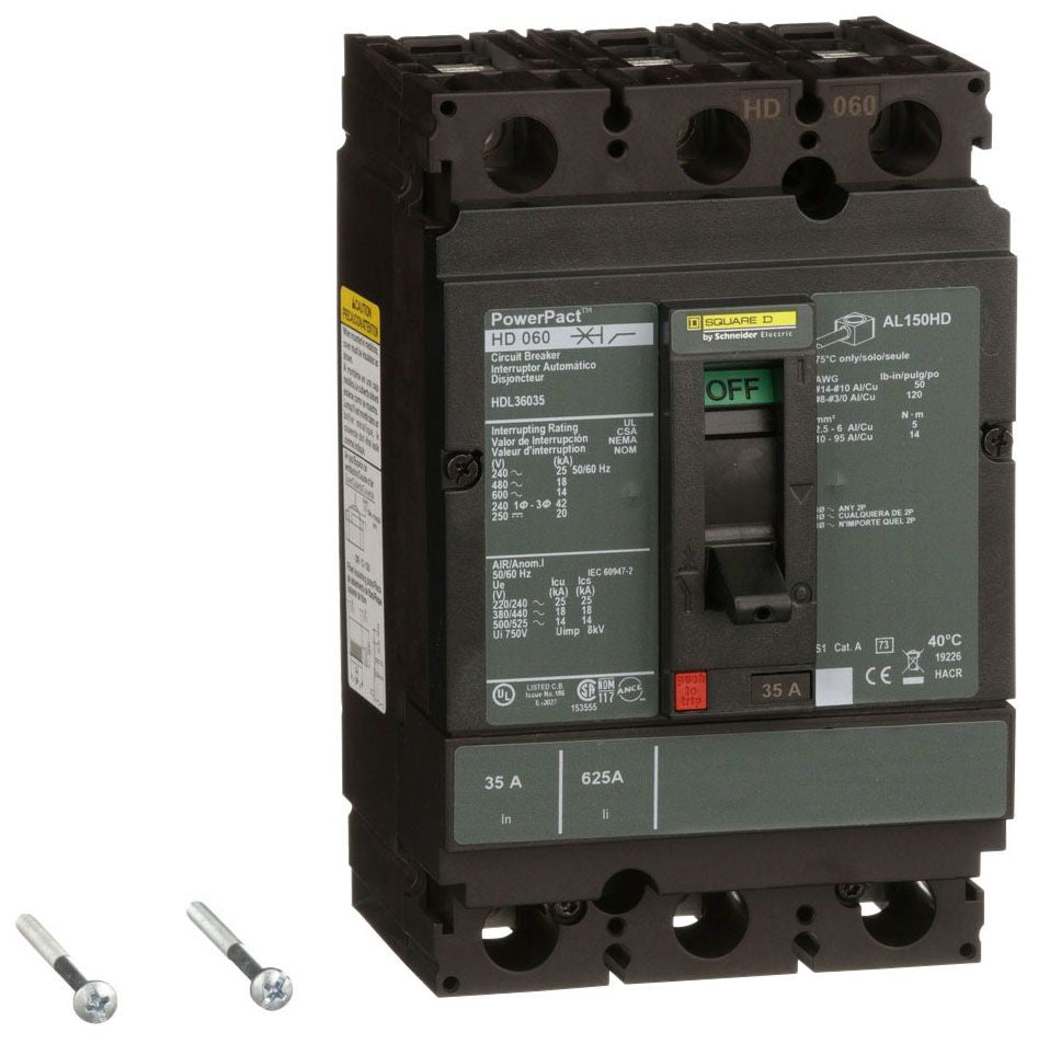 HDL36035 - Square D/ Schneider Electric Feed-Thru 35 Amp 3 Pole Circuit Breaker - Essential Electric Supply