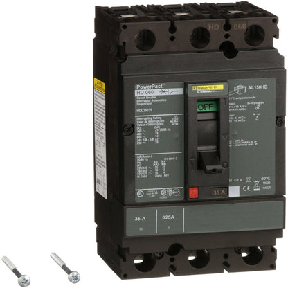 Square D HDL36035 Circuit Breaker | 600V 35A 3P 18kA@480V Bolt-On Powerpact