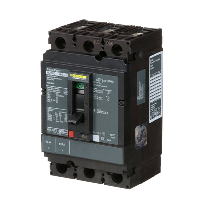 Square D HDL36040 Circuit Breaker | 600V 40A 3P 18kA@480V Bolt-On Powerpact