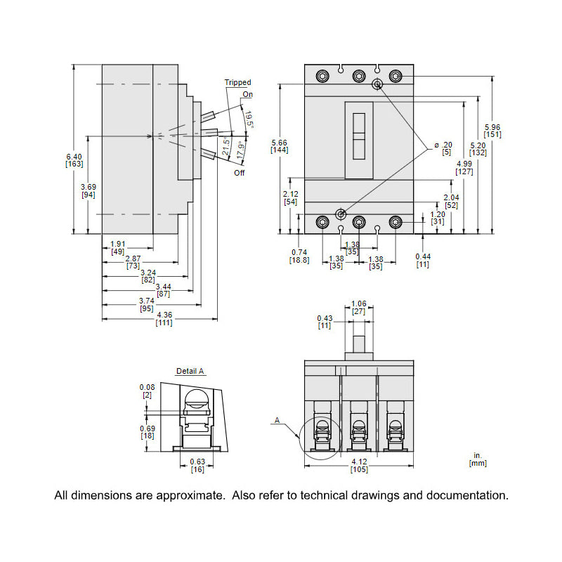 Square D HDL36040 Circuit Breaker | 600V 40A 3P 18kA@480V Bolt-On Powerpact