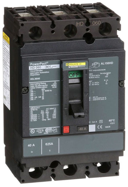 HDL36040 - Square D/ Schneider Electric Feed-Thru 40 Amp 3 Pole Circuit Breaker - Essential Electric Supply