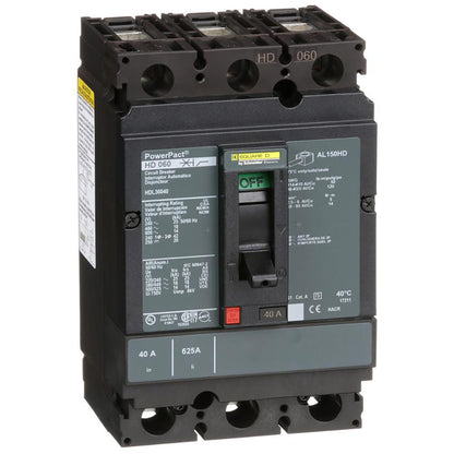 Square D HDL36040 Circuit Breaker | 600V 40A 3P 18kA@480V Bolt-On Powerpact