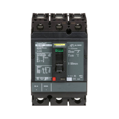 Square D HDL36050 Circuit Breaker | 600V 50A 3P 18kA@480V Bolt-On Powerpact