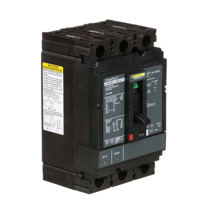Square D HDL36050 Circuit Breaker | 600V 50A 3P 18kA@480V Bolt-On Powerpact
