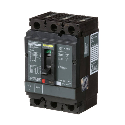 Square D HDL36050 Circuit Breaker | 600V 50A 3P 18kA@480V Bolt-On Powerpact