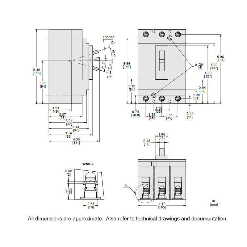 Square D HDL36050 Circuit Breaker | 600V 50A 3P 18kA@480V Bolt-On Powerpact