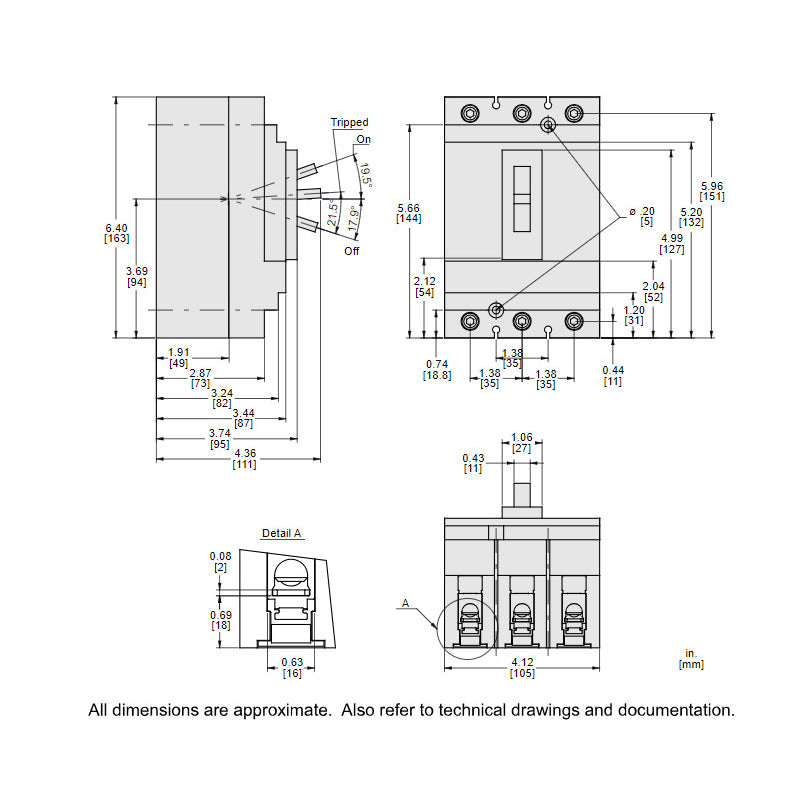 Square D HDL36060 Circuit Breaker | 600V 60A 3P 18kA@480V Bolt-On Powerpact