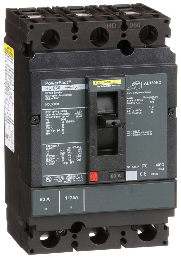 HDL36060 - Schneider Electric/ Square D Feed-Thru 60 Amp 3 Pole Circuit Breaker - Essential Electric Supply