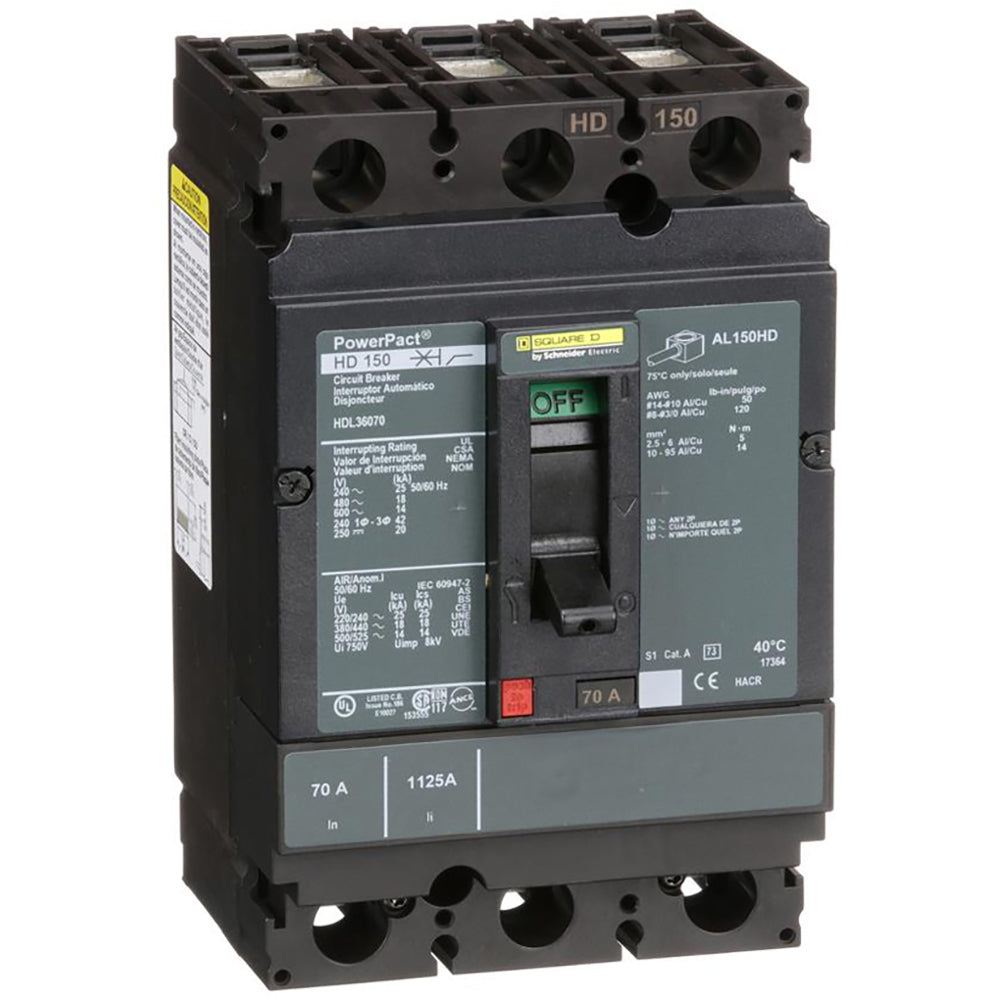 Square D HDL36070 Circuit Breaker | Powerpact HDL 600V 70A