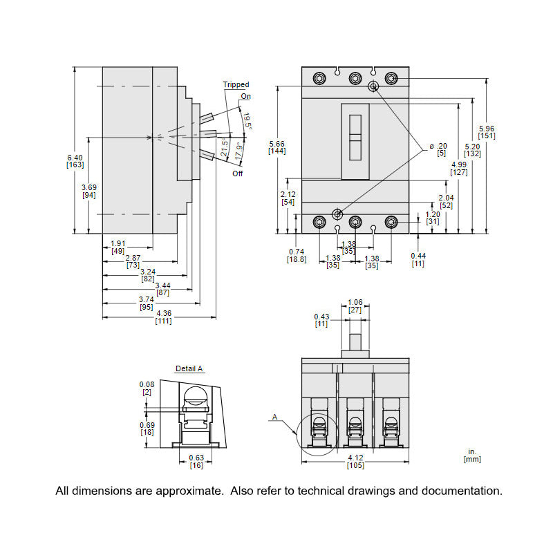 Square D HDL36080 Circuit Breaker | 600V 80A 3P 18kA@480V Bolt-On Powerpact