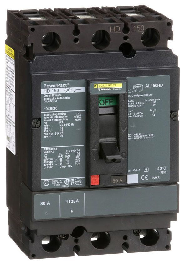 HDL36080 - Schneider Electric/ Square D Feed-Thru 80 Amp 3 Pole Circuit Breaker - Essential Electric Supply