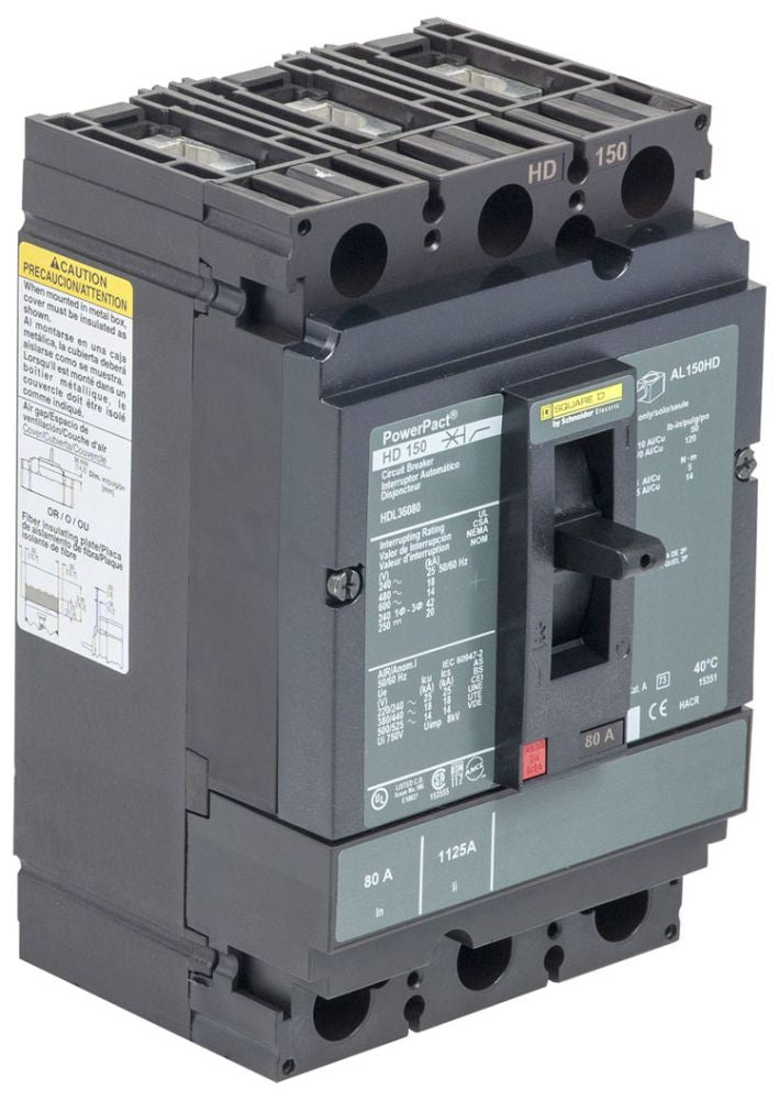 HDL36080C - Square D/ Schneider Electric Feed-Thru 80 Amp 3 Pole Circuit Breaker - Essential Electric Supply