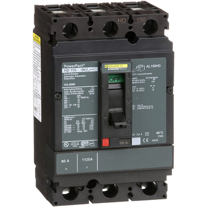 Square D HDL36080 Circuit Breaker | 600V 80A 3P 18kA@480V Bolt-On Powerpact