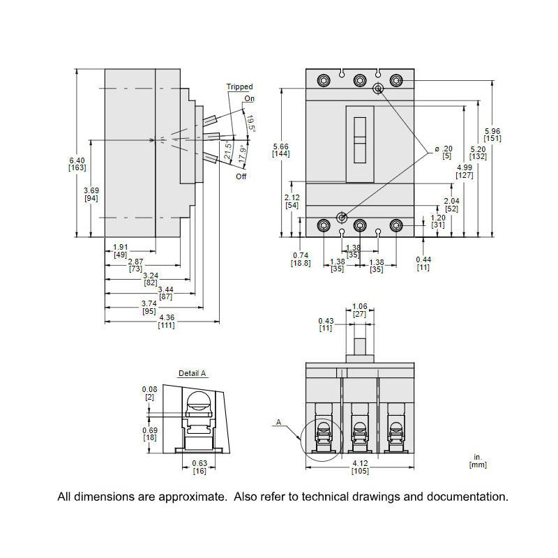 Square D HDL36090 Circuit Breaker | 600V 90A 3P 18kA@480V Feed-Thru Powerpact