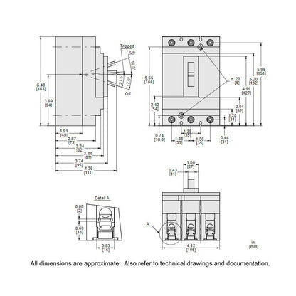 Square D HDL36090 Circuit Breaker | 600V 90A 3P 18kA@480V Feed-Thru Powerpact