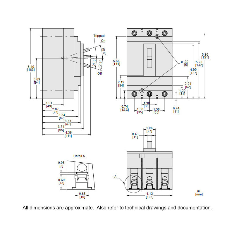 Square D HDL36100 Circuit Breaker | 600V 100A 3P 18kA@480V Bolt-On Powerpact