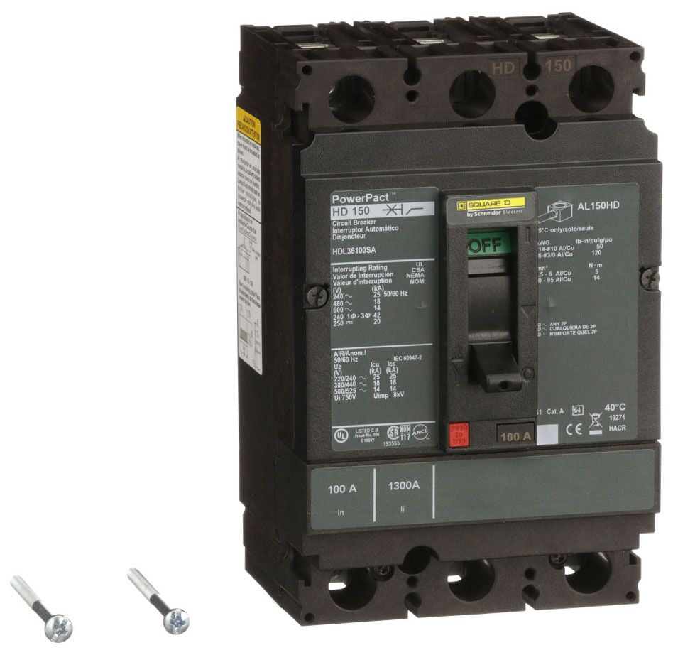 HDL36100SA - Square D/ Schneider Electric Feed-Thru 100 Amp 3 Pole Circuit Breaker - Essential Electric Supply