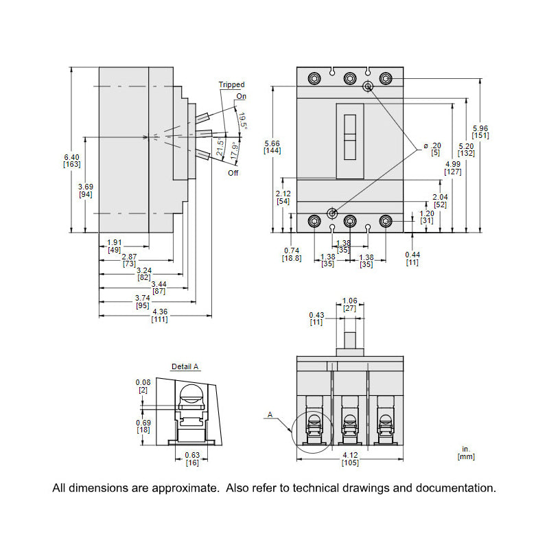 Square D HDL36125 Circuit Breaker | 600V 125A 3P 18kA@480V Feed-Thru Powerpact