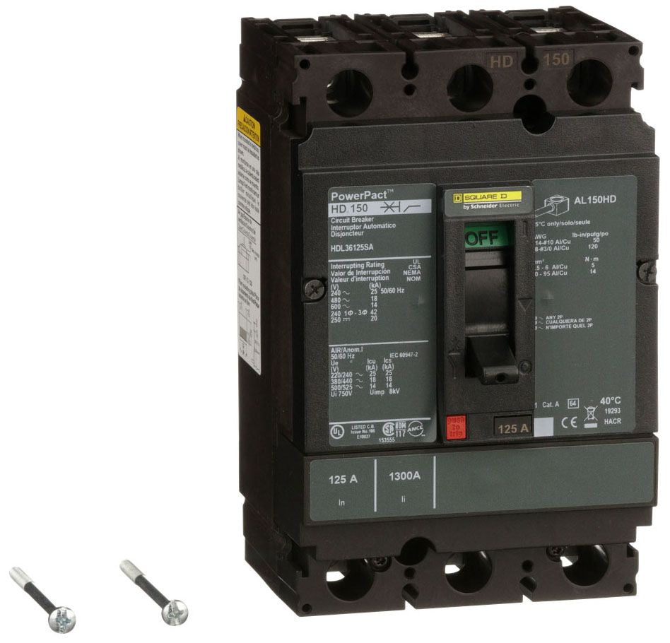 HDL36125SA - Square D/ Schneider Electric Feed-Thru 125 Amp 3 Pole Circuit Breaker - Essential Electric Supply
