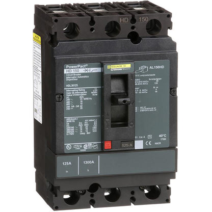 Square D HDL36125 Circuit Breaker | 600V 125A 3P 18kA@480V Feed-Thru Powerpact