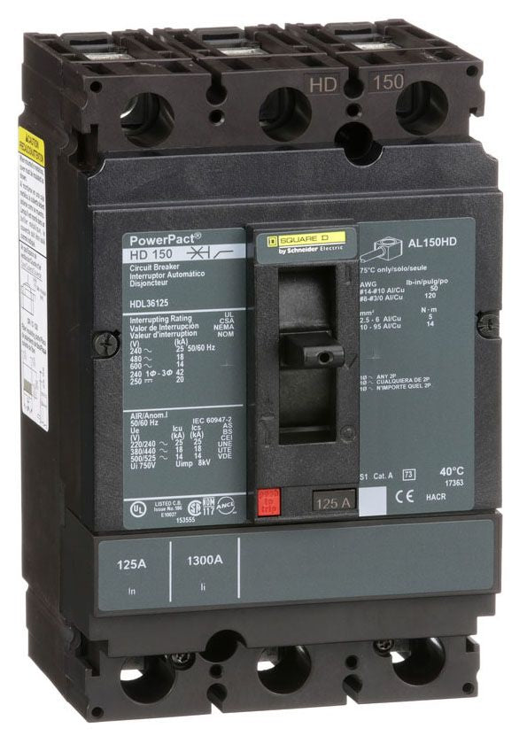 HDL36125AA - Square D/ Schneider Electric Feed-Thru 125 Amp 3 Pole Circuit Breaker - Essential Electric Supply
