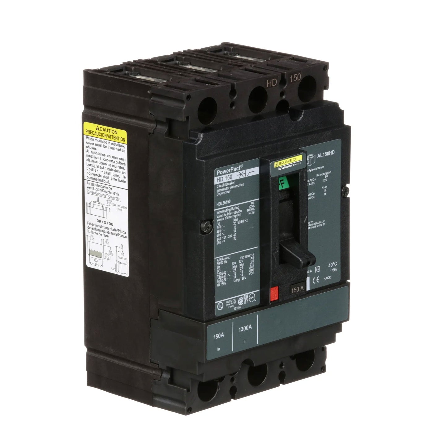Square D HDL36150 Circuit Breaker | 600V 150A 3P 18kA@480V Feed-Thru Powerpact HDL